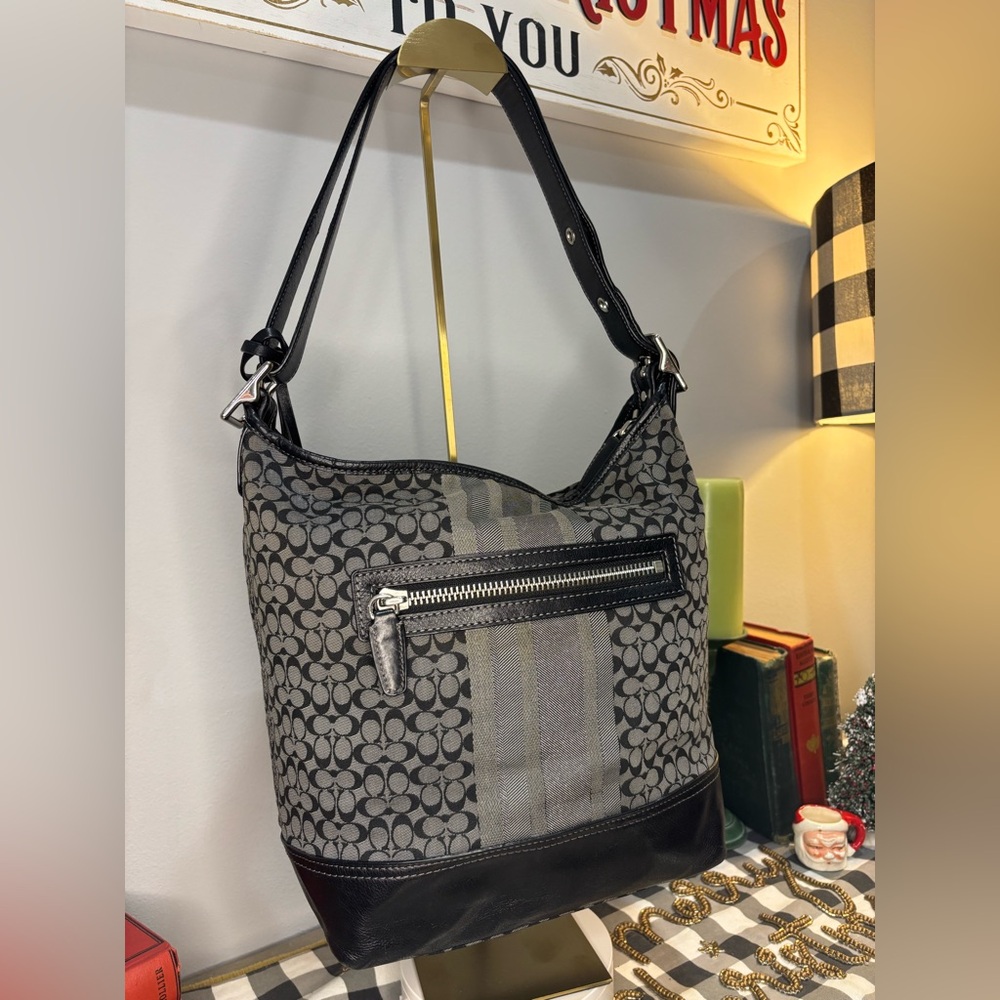 Coach Legacy Signature Stripe Duffle Shoulder Bag 2012 EUC - Picture 4 of 8